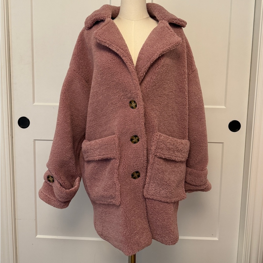 Mauve Oversized Sherpa Jacket